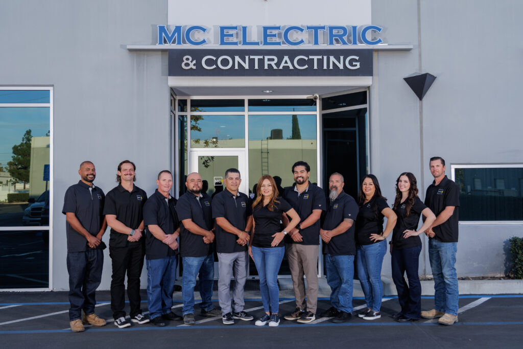 The MC Electric & Contracting team in front of the Chino headquarters